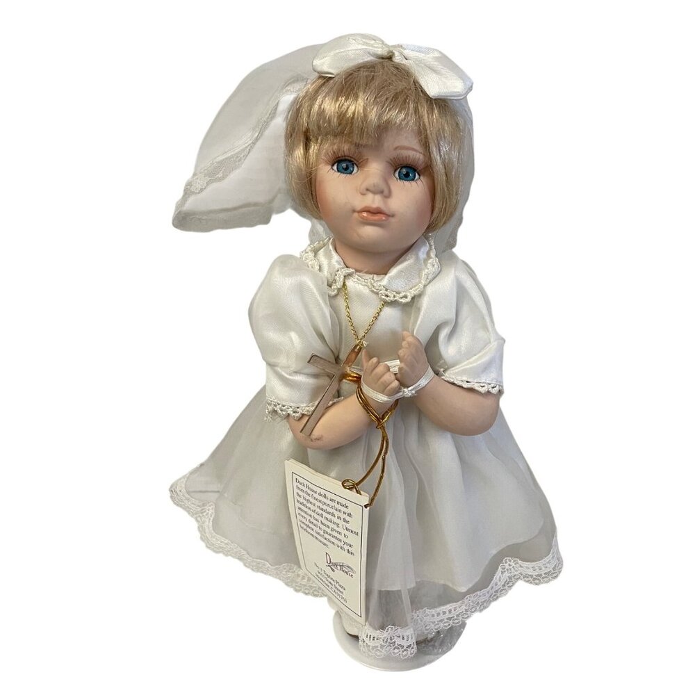 Duck House Heirloom Porcelain Doll With Blonde Hair White‎ Lace Dress